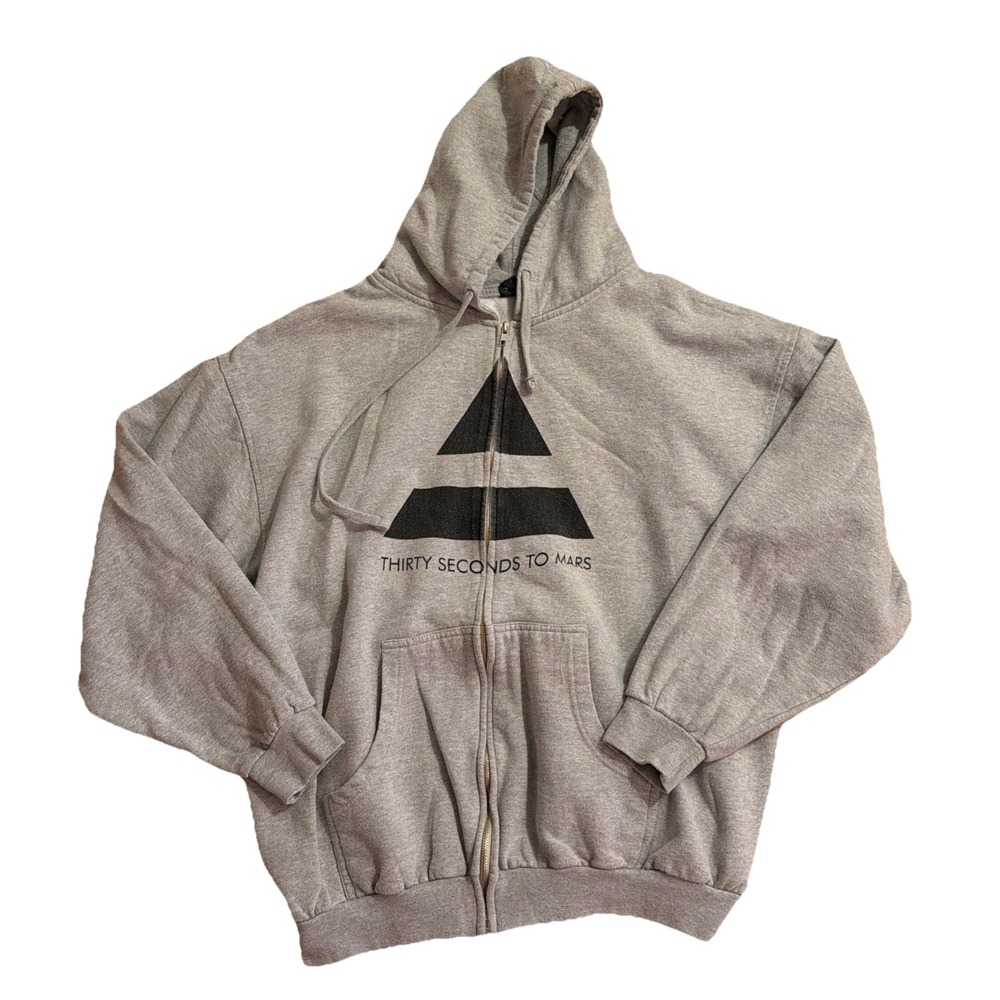 Tultex Thirty Seconds To Mars Grey Full Zip Hoodie Mens XXL Y2K Band Sweatshirt